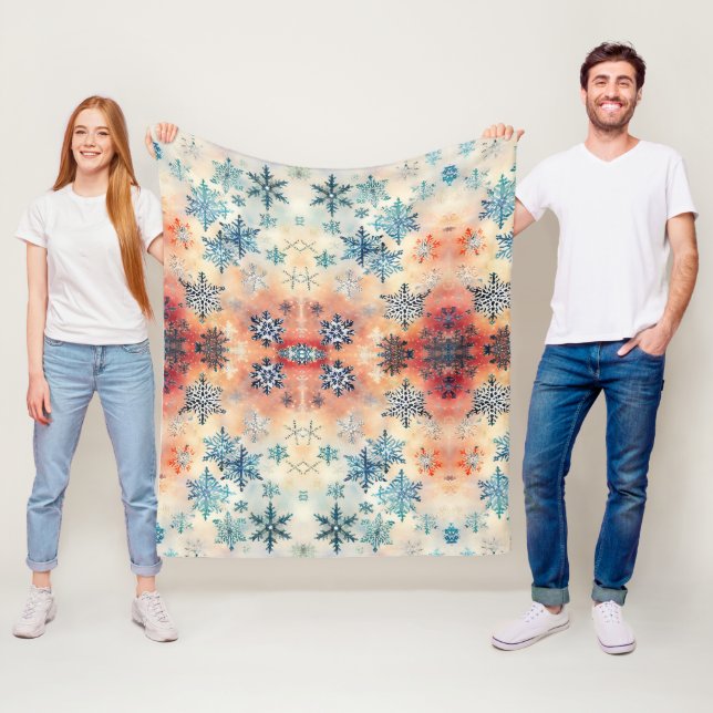 Vintage Snowflakes Pattern - Fleece Blanket (In Situ)