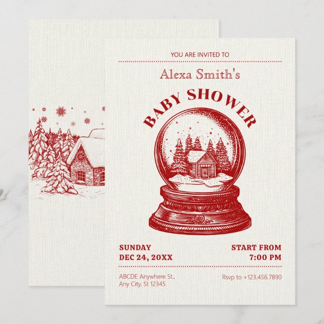 Vintage Snowglobe Christmas baby shower Invitation (Front/Back)