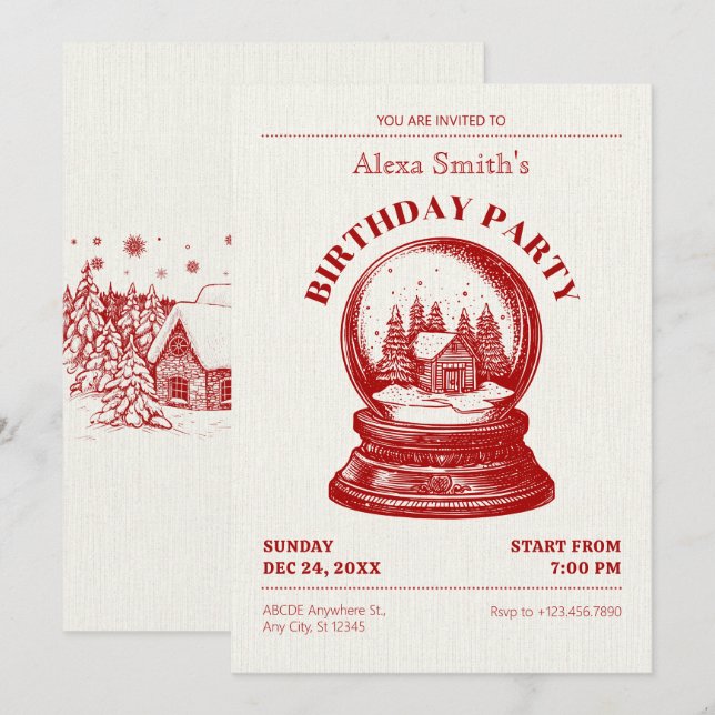 Vintage Snowglobe Christmas birthday  Invitation (Front/Back)