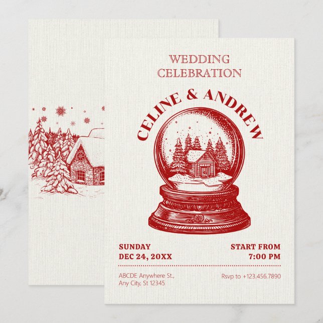 Vintage Snowglobe Christmas wedding Invitation (Front/Back)