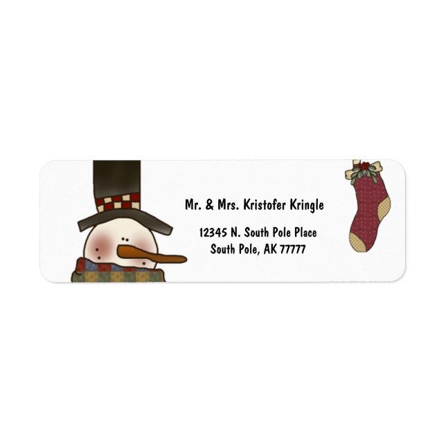 Vintage Snowman And Christmas Stocking Label (Front)