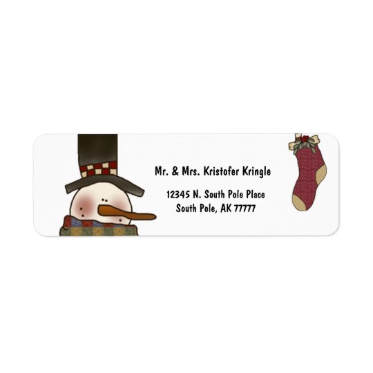 Vintage Snowman And Christmas Stocking Label Return Address Label