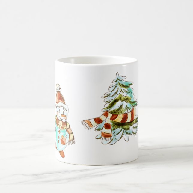 Vintage Snowman and Christmas Tree Mug (Center)