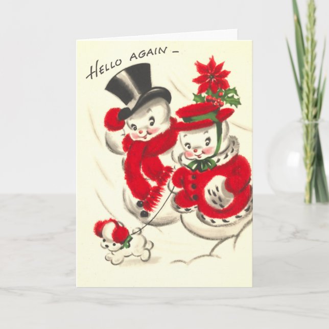 Vintage Snowman and Snowwoman Card (Front)