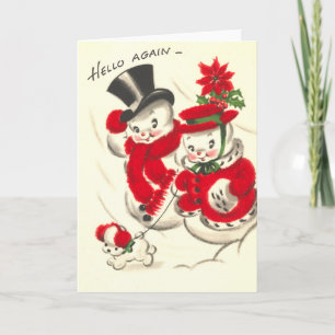 Vintage Snowman and Snowwoman Card