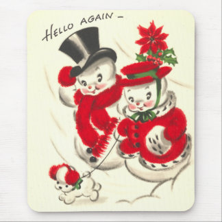 Vintage Snowman and Snowwoman Mousepad