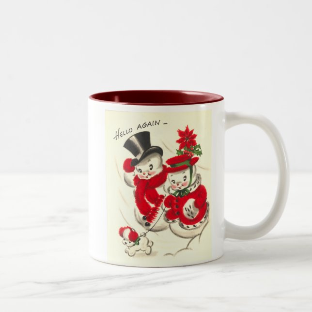 Vintage Snowman and Snowwoman Mug (Right)