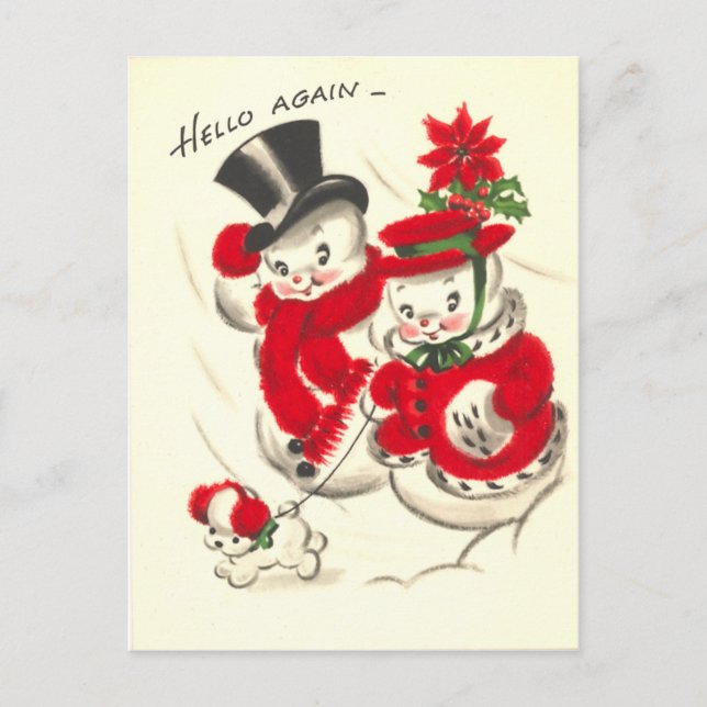 Vintage Snowman and Snowwoman Postcard (Front)
