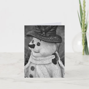 Vintage Snowman, blow mold B/W photo Holiday Card