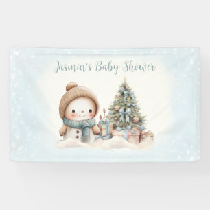 Vintage Snowman Blue Christmas Boy Baby Shower Banner