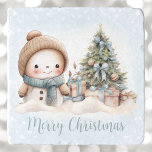 Vintage Snowman Blue Christmas Trivet<br><div class="desc">Cute blue Christmas trivet with an adorable snowman and Christmas tree in blue with vintage vibes. Easily personalise the text or leave it blank. - Kate Eden Art</div>