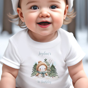 Vintage Snowman Boy Blue Name 1st Birthday Baby T-Shirt