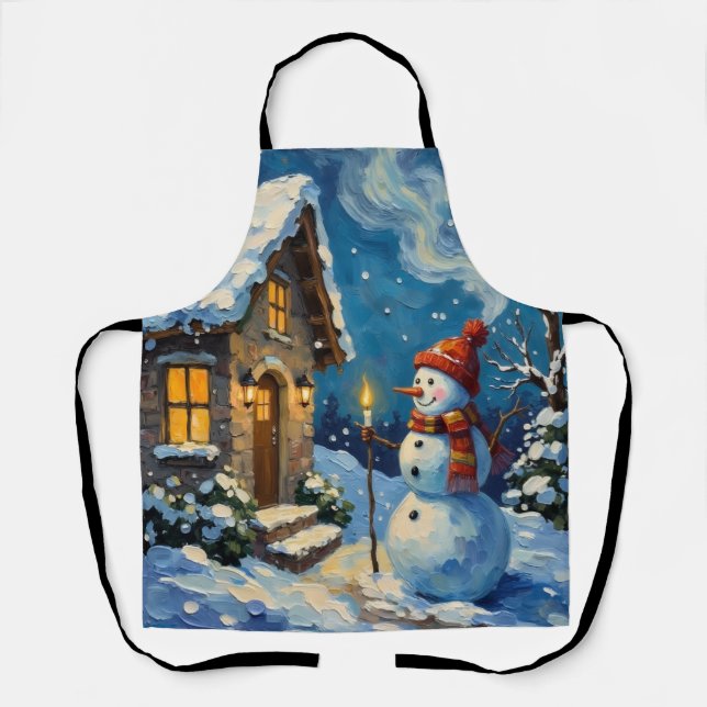 Vintage Snowman by Candlelit Christmas Cottage Apron (Front)