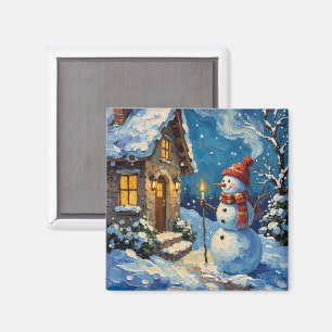 Vintage Snowman by Candlelit Christmas Cottage Magnet