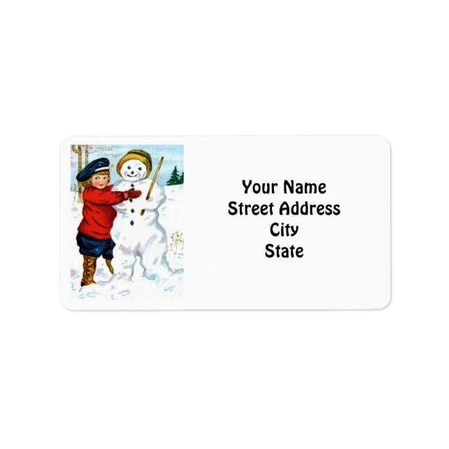 Vintage Snowman & Child Label (Front)