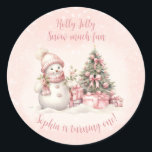 Vintage Snowman Christmas 1st Birthday Stickers<br><div class="desc">Cute Christmas Birthday stickers with an adorable snowman and Christmas tree in blush pink with vintage vibes. Easily personalise the text. You can use it not just for 1st Birthday. :) - Kate Eden Art</div>