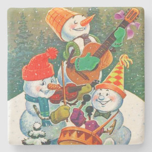 Vintage Snowman Christmas Band Stone Coaster