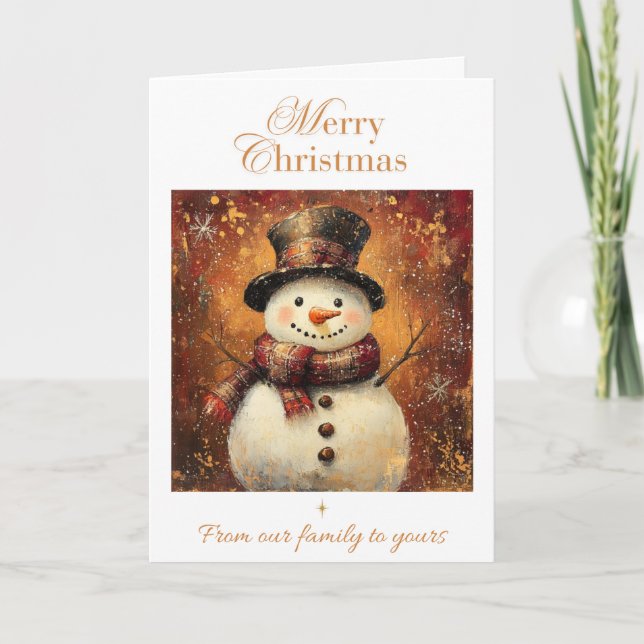 Vintage Snowman Christmas Card – Golden Holiday  (Front)