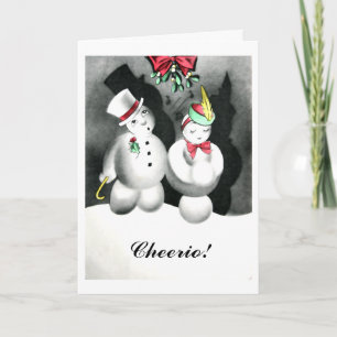 Vintage Snowman Christmas Goodnight Kiss Card