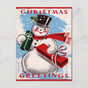 Vintage Snowman Christmas Greetings Postcard