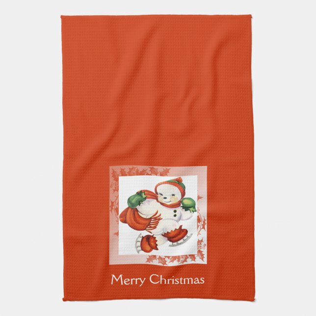Vintage Snowman Christmas Kitchen Towel (Vertical)