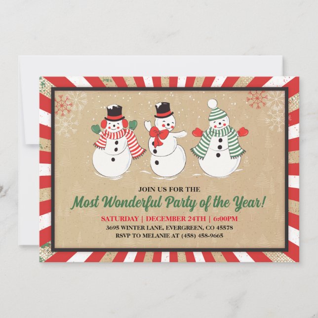 Vintage Snowman Christmas Party Invitation (Front)