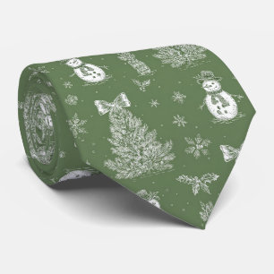 Vintage Snowman Christmas Toile Sage Green White Tie