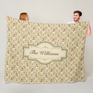 Vintage Snowman & Christmas Tree Custom Fleece Blanket