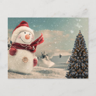 vintage snowman &Christmas tree Postcard