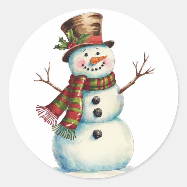 Vintage Snowman Classic Round Sticker (Front)
