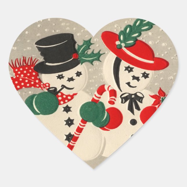 Vintage Snowman Couple Stickers (Front)