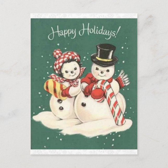 Vintage Snowman Cute Christmas Postcard (Front)