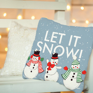Vintage Snowman Dancing Let it Snow Personalised Cushion