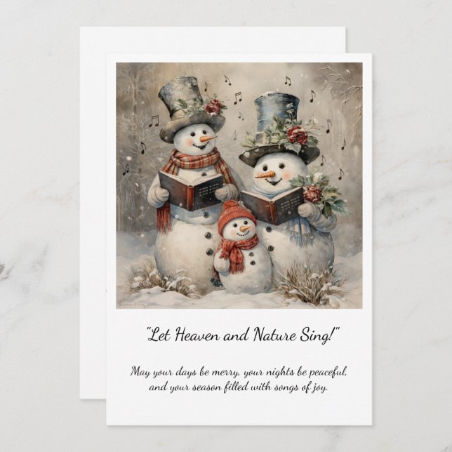Vintage Snowman Family Carolers Christmas Invitation (Front/Back)