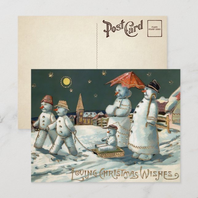 Vintage Snowman Family Christmas Postcard  (Front/Back)