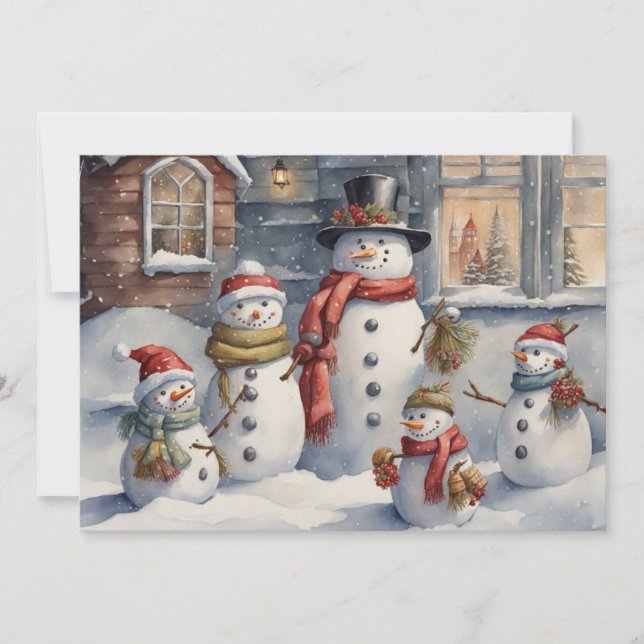 Vintage Snowman Family Merry Christmas Holiday Card (Front)