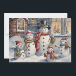 Vintage Snowman Family Merry Christmas Holiday Card<br><div class="desc">Vintage Christmas holiday greeting card with a painting of a family of snowmen. Personalised on the back with your message and name. Contact me for assistance with your customisation or to request additional matching or coordinating Zazzle products.</div>