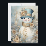 Vintage Snowman Gold Blue White Christmas Holiday Card<br><div class="desc">Elegant vintage gold,  blue,  and white Christmas snowman greeting card. Personalised on the back with your message and name. Contact me for assistance with your customisation or to request additional matching or coordinating Zazzle products.</div>