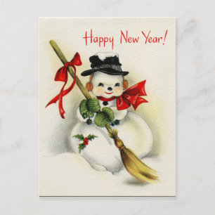 Vintage Snowman Happy New Year Postcard