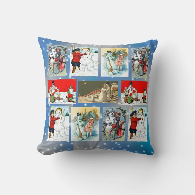 Vintage Snowman Images Cushion (Front)