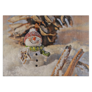 Vintage Snowman in the Snow Drawing Cutting Board
