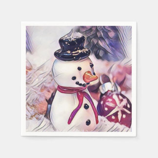 Vintage Snowman in the Snow Drawing Napkin
