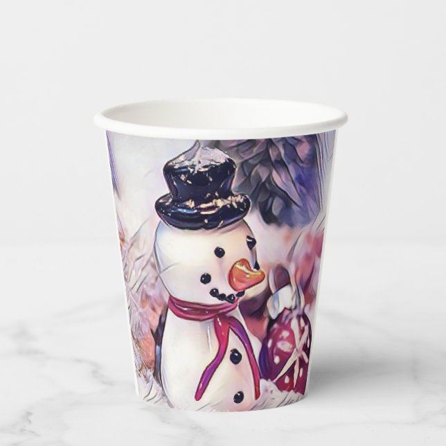 Vintage Snowman in the Snow Drawing  Paper Cups (Front)