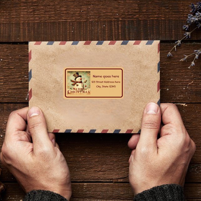 Vintage Snowman - Merry Christmas address label (Vintage Snowman Christmas Retro Holiday Label)