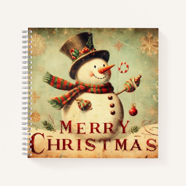 Vintage Snowman - Merry Christmas spiral Notebook (Front)