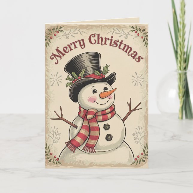 Vintage snowman Merry Christmas winter holiday (Front)