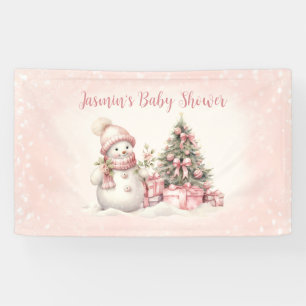 Vintage Snowman Pink Christmas Girl Baby Shower Banner
