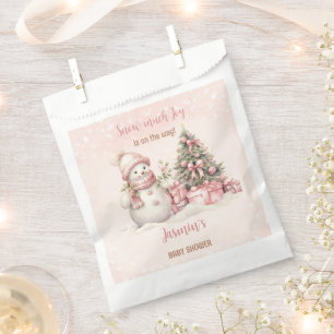 Vintage Snowman Pink Christmas Girl Baby Shower Favour Bags