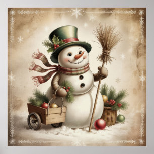 Vintage Snowman Poster