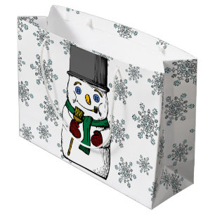 Vintage Snowman Snowflakes Winter Holidays Large Gift Bag